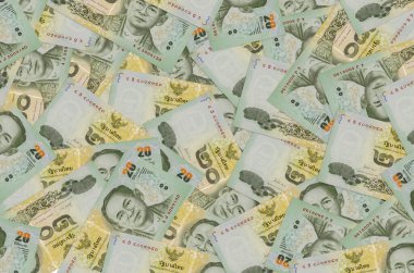 20 Tayland Baht faturası yığınla. Zengin yaşam kavramsal geçmişi. Büyük miktarda para.