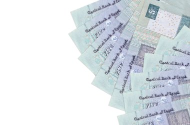 5 Mısır sterlinli banknotlar beyaz arka planda fotokopi alanı ile izole edilmiş. Zengin yaşam kavramsal geçmişi. Büyük miktarda ulusal para birimi zenginliği