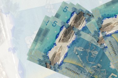 Büyük yarı saydam banknotların arka planında 5 Kanada doları var. Ulusal para biriminin soyut sunumu. İş konsepti