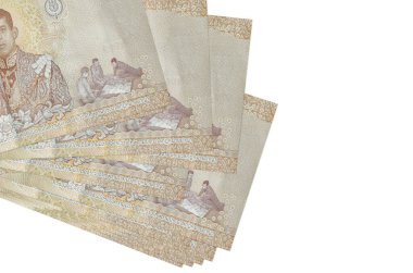 1000 Tayland baht banknotları küçük gruplar halinde ya da beyaz paketler halinde bulunur. Kopyalama alanı olan bir model. İş ve para değişimi kavramı