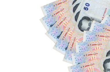 50 Tayland Baht banknotları beyaz arka planda fotokopi alanı ile izole edilmiş. Zengin yaşam kavramsal geçmişi. Büyük miktarda ulusal para birimi zenginliği