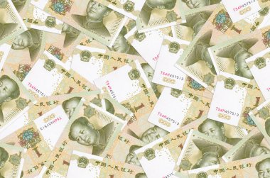 1 Çin Yuan 'ı banknotlar halinde duruyor. Zengin yaşam kavramsal geçmişi. Büyük miktarda para.