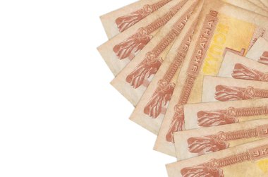 1 tane Ukrayna kuponu faturası beyaz arka planda, kopya alanı ile izole edilmiş olarak duruyor. Zengin yaşam kavramsal geçmişi. Büyük miktarda ulusal para birimi zenginliği