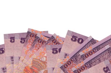 500 Sri Lanka rupisi, ekranın alt tarafında, beyaz arka planda, kopyalama alanı ile izole bir şekilde duruyor. Paralı iş kavramları için arkaplan afişi şablonu