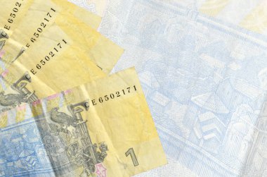 1 Ukrayna Hryvnia faturası büyük yarı şeffaf banknotun arka planında duruyor. Kopyalama alanı olan soyut iş arkaplanı