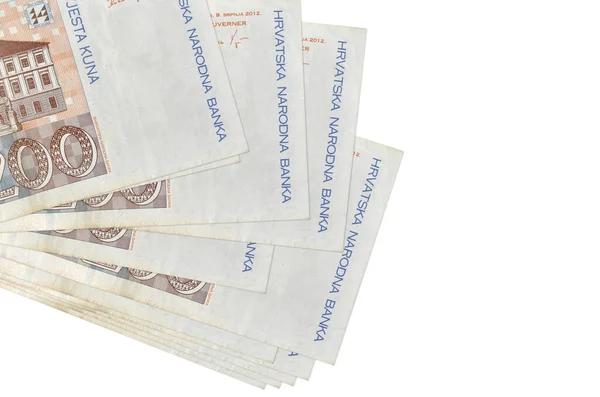 200 Billetes Kuna Croata Encuentra Racimo Pequeño Paquete Aislado Blanco — Foto de Stock