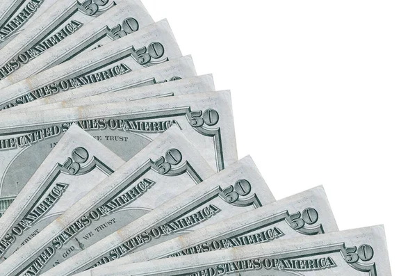 Dollars Biljetten Ligt Geïsoleerd Witte Achtergrond Met Kopieerruimte Gestapeld Ventilator — Stockfoto