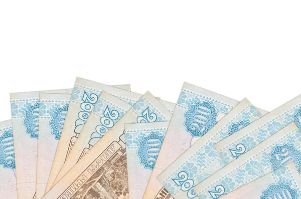 200 Ukrainian Hryvnias Bills Lies Bottom Side Screen Isolated White — Stock Photo, Image