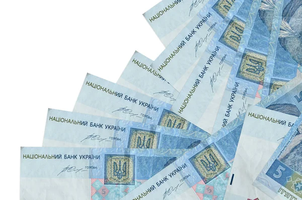 5个乌克兰人的赫里夫尼亚法案在不同的顺序上被隔离在白人身上 本地银行或货币制造的概念 商业背景横幅 — 图库照片