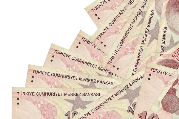Турецких Лир Лежат Разном Порядке Изолированном Белом Местное Банковское Дело — стоковое фото