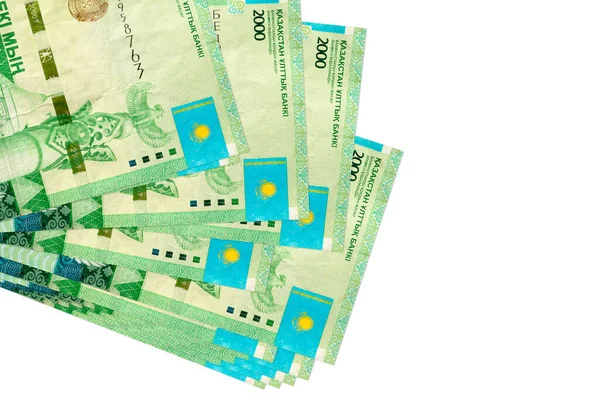 2000 Kazakhstani Tenge Bills Lies Small Bunch Pack Isolated White — Stock Photo, Image