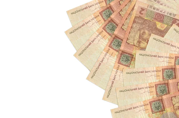2 Ukrayna hrivniası banknotları beyaz arka planda fotokopi uzayı ile izole edilmiş yatar. Zengin yaşam kavramsal geçmişi. Büyük miktarda ulusal para birimi zenginliği
