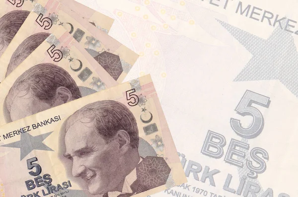 Büyük yarı şeffaf banknotun arka planında 5 Türk lirası duruyor. Kopyalama alanı olan soyut iş arkaplanı