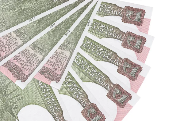Indiase Roepie Biljetten Ligt Geïsoleerd Witte Achtergrond Met Kopieerruimte Gestapeld — Stockfoto