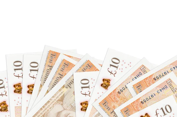 10英国のポンド紙幣は コピースペースのある白い背景に隔離された画面の下側にあります お金でビジネスコンセプトのための背景バナーテンプレート — ストック写真