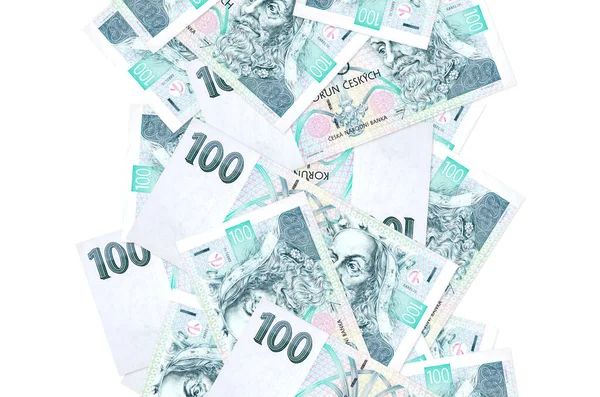 100 Cseh Korona Lebegett Elszigetelten Fehéren Sok Bankjegy Esik Fehér — Stock Fotó