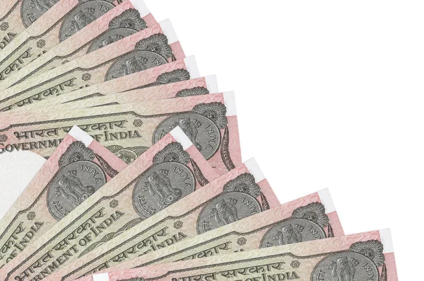 1インドのルピー札は白い背景に孤立しており ファンの近くにコピースペースが積み上げられている 給料日時間の概念又は金融業務 — ストック写真