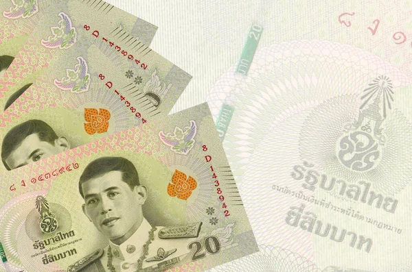 20 Tayland Baht faturası büyük yarı şeffaf banknotun arka planında duruyor. Kopyalama alanı olan soyut iş arkaplanı