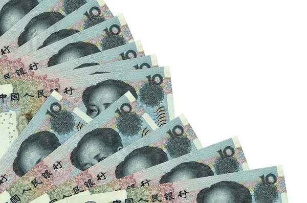 Notas Yuan Chinês Encontra Isolado Fundo Branco Com Espaço Cópia — Fotografia de Stock