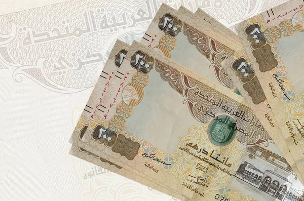 200 Billetes Dirhams Los Emiratos Árabes Unidos Encuentran Pila Sobre —  Fotos de Stock