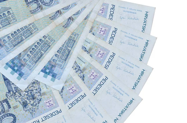 Kroatische Kuna Biljetten Ligt Geïsoleerd Witte Achtergrond Met Kopieerruimte Gestapeld — Stockfoto