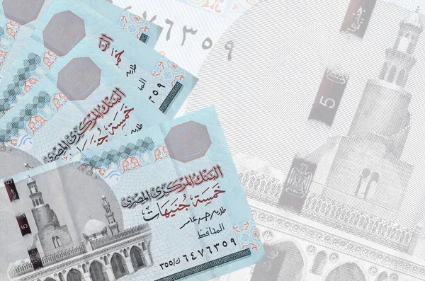 5埃及镑钞票在半透明的大钞票的背景下堆积起来 带有复制空间的业务背景摘要 — 图库照片