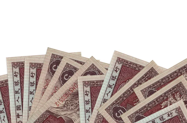 Chińskich Juanów Banknoty Leży Dole Ekranu Izolowane Białym Tle Miejsca — Zdjęcie stockowe