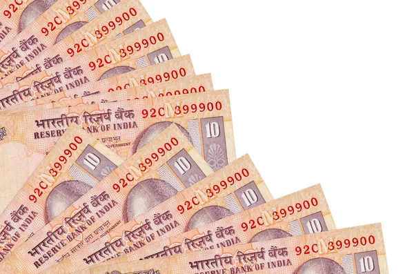 Indyjskich Rupii Banknotów Leży Białym Tle Przestrzenią Kopiowania Ułożoną Wentylatorze — Zdjęcie stockowe