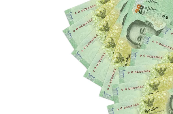20 Tayland Baht banknotu beyaz arka planda fotokopi alanı ile izole bir şekilde duruyor. Zengin yaşam kavramsal geçmişi. Büyük miktarda ulusal para birimi zenginliği