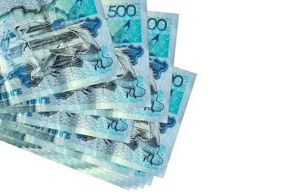 500 Billetes Tenge Kazajos Encuentran Racimo Pequeño Paquete Aislado Blanco — Foto de Stock