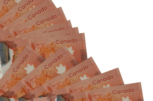 Канадських Доларів Лежать Ізольовані Білому Тлі Копіювальним Простором Складеним Вентиляторі — стокове фото