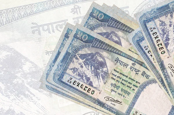 Nepalskich Banknotów Rupii Leży Stosach Tle Dużego Półprzezroczystego Banknotu Streszczenie — Zdjęcie stockowe