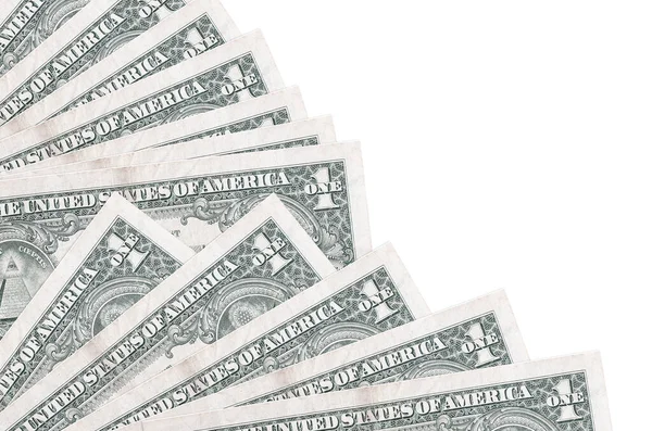 Dollar Biljetten Ligt Geïsoleerd Witte Achtergrond Met Kopieerruimte Gestapeld Ventilator — Stockfoto
