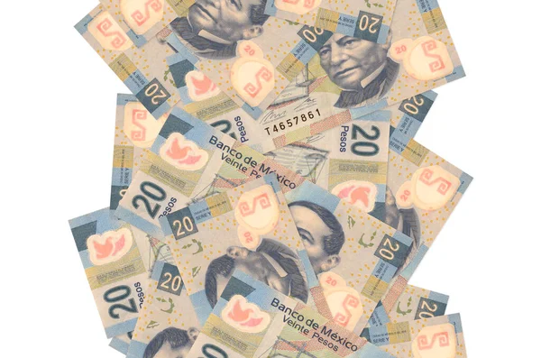 Mexikanische Pesos Scheine Flogen Vereinzelt Auf Weiß Herunter Viele Banknoten — Stockfoto