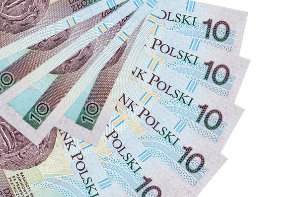 Poolse Zloty Biljetten Ligt Geïsoleerd Witte Achtergrond Met Kopieerruimte Gestapeld — Stockfoto