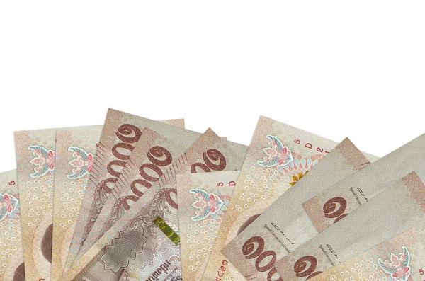 1000 Tayland baht banknotu beyaz arka planda, kopya alanı ile birlikte ekranın alt tarafında bulunur. Paralı iş kavramları için arkaplan afişi şablonu