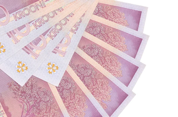 10エストニアのクロオン紙幣は白い背景に隔離されており ファン形状に積み上げられたコピースペースは閉じられている 金融取引の概念 — ストック写真
