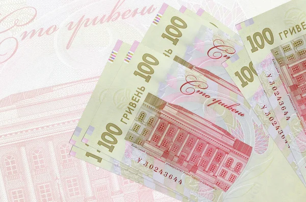 100 Notas Hryvnias Ucranianas Encontram Fundo Grande Nota Semi Transparente — Fotografia de Stock