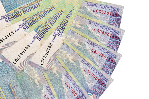 1000张印尼盾钞票被隔离在白色背景上 影印空间以扇形堆叠在一起 金融交易概念 — 图库照片