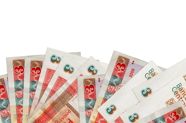 Üstü açılabilir 3 Küba pezosu, ekranın alt tarafında, beyaz arka planda, fotokopi alanı ile izole bir şekilde duruyor. Paralı iş kavramları için arkaplan afişi şablonu