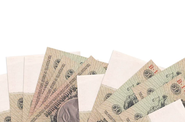 Ekranın alt tarafında 50 Reich işareti banknotları var. Beyaz arka planda, kopyalama alanı ile izole edilmiş. Paralı iş kavramları için arkaplan afişi şablonu