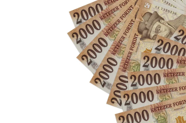 2000 Macar forint banknotları beyaz arka planda fotokopi alanı ile izole edilmiş. Zengin yaşam kavramsal geçmişi. Büyük miktarda ulusal para birimi zenginliği