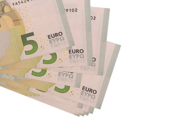 Fünf Euro Scheine Liegen Kleinen Bündeln Oder Päckchen Isoliert Auf — Stockfoto