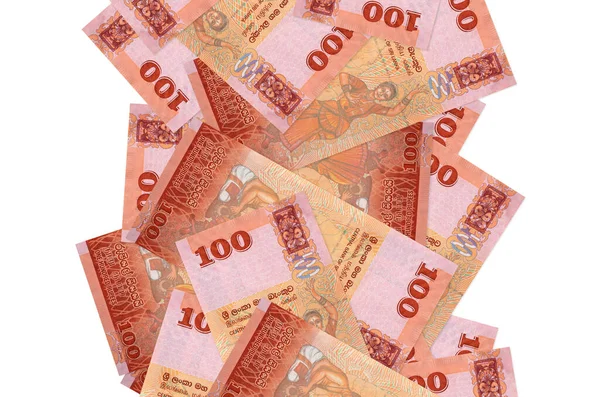 100 Billetes Rupias Sri Lanka Volando Aislados Blanco Muchos Billetes — Foto de Stock