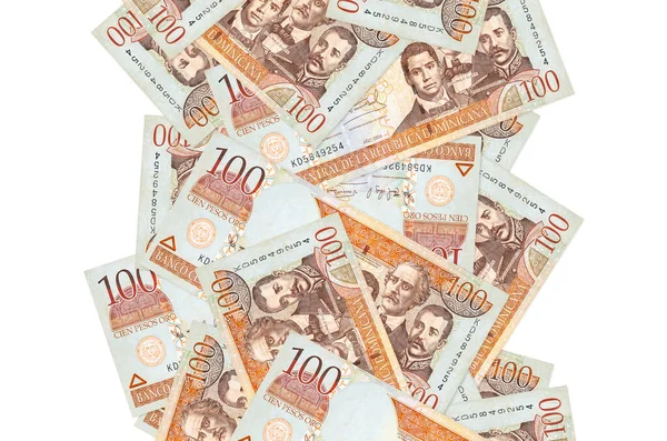 100 Dominican Peso Bills Flying Isolated White Many Banknotes Falling — Stock Photo, Image