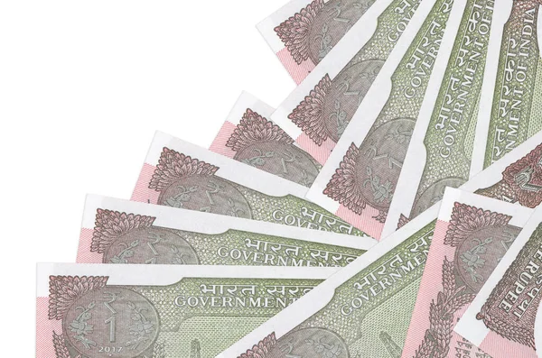 Indyjskie Banknoty Rupii Leżą Innej Kolejności Odizolowane Biało Lokalna Bankowość — Zdjęcie stockowe