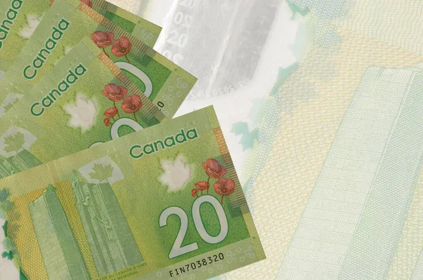 Купюры Канадских Долларов Лежат Стопке Фоне Большой Полупрозрачной Банкноты Аннотация — стоковое фото