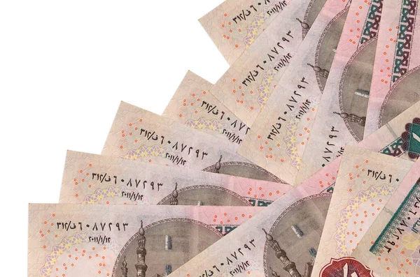 10 Mısır sterlinli banknotlar beyaz üzerine izole edilmiş farklı sırayla yatar. Yerel bankacılık ya da para kazanma konsepti. İş arkaplanı afişi