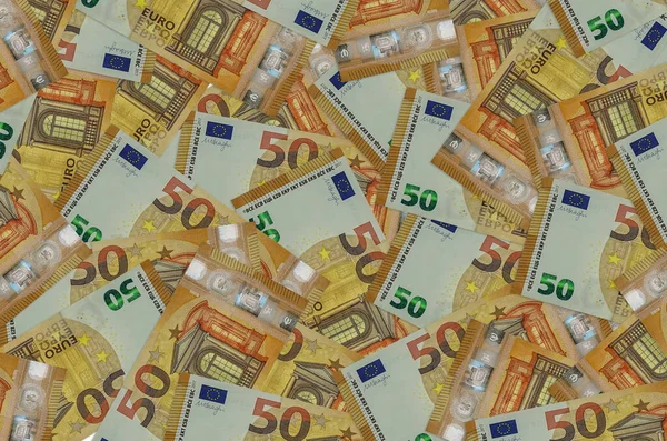 Euro Biljetten Liggen Grote Stapel Rich Life Conceptuele Achtergrond Groot — Stockfoto