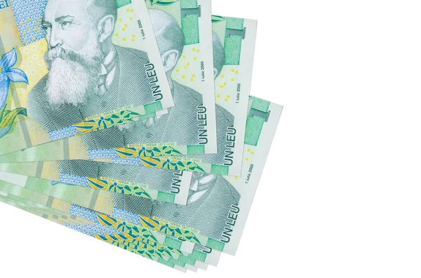 1 Romen ley banknotları küçük gruplar halinde ya da beyazlara ayrılmış paketler halinde yatar. Kopyalama alanı olan bir model. İş ve para değişimi kavramı